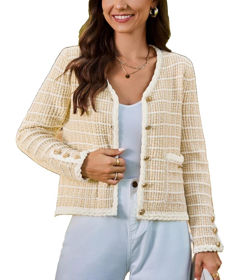 Belle Poque Vintage Damen Strickjacke mit V-Ausschnitt, langen Ärmeln und Taschen