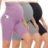 BLONGW 3er-Set Umstands-Biker-Shorts, über dem Bauch sitzend, ideal für Workout, Yoga und aktive Schwangerschaft, mit Taschen im Pyjama-Stil