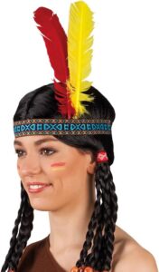 Boland 44136 - Indianer-Stirnband mit Federn, elastisches Haarband für Cowboy-, Western-, Apachen-Kostüme, Karneval, Halloween, Fasching und Mottopartys