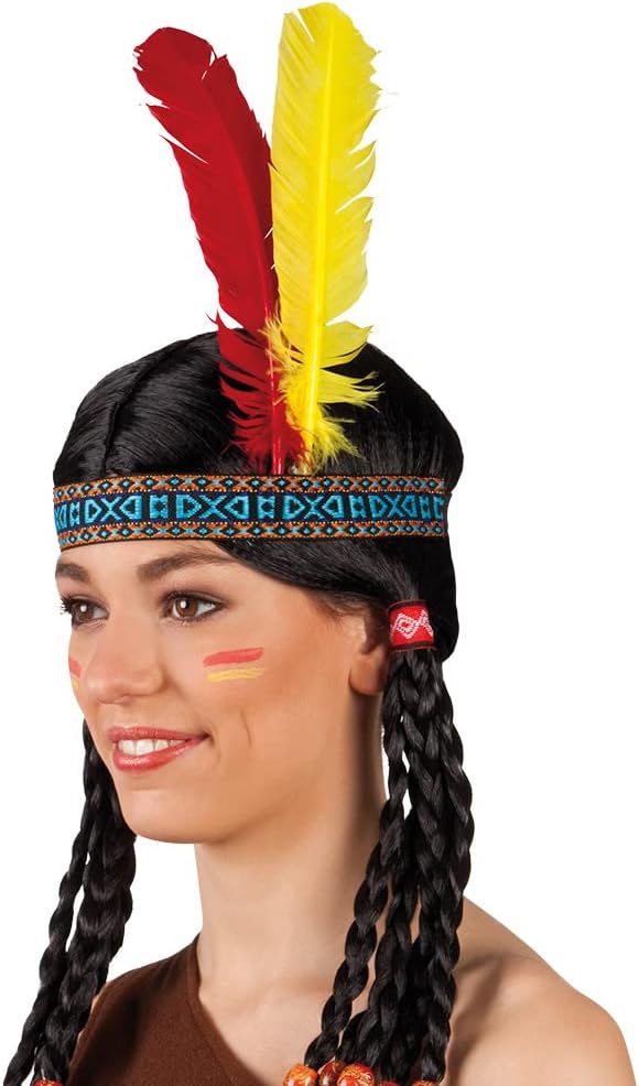 Boland 44136 - Indianer-Stirnband mit Federn, elastisches Haarband für Cowboy-, Western-, Apachen-Kostüme, Karneval, Halloween, Fasching und Mottopartys