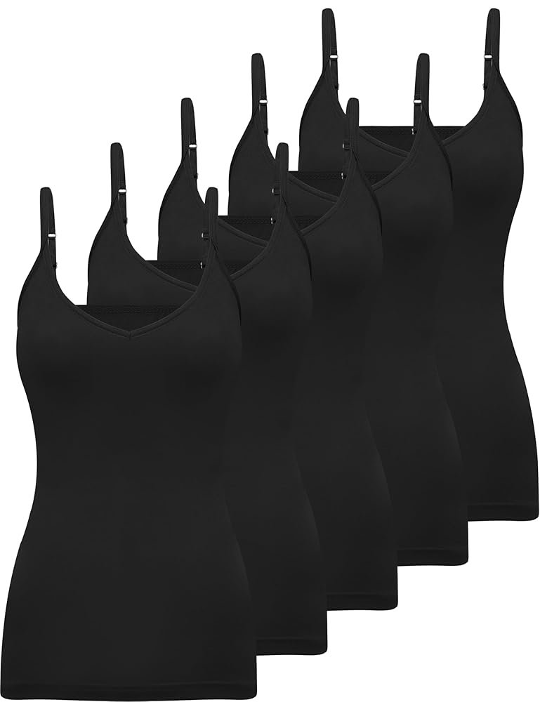 BQTQ 5er Pack Damen Unterhemden Camisole mit V-Ausschnitt und verstellbaren Spaghettiträgern