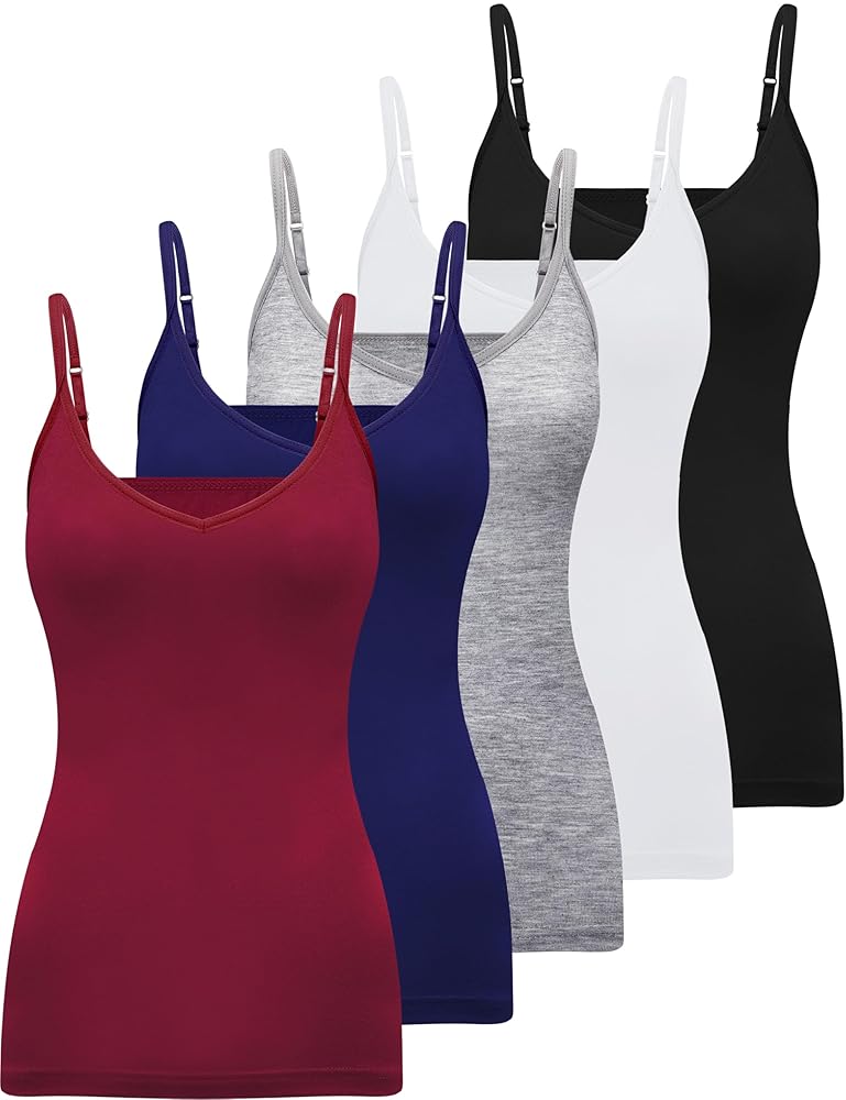 BQTQ 5er Set Damen Unterhemden Camisole mit V-Ausschnitt und verstellbaren Spaghettiträgern