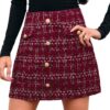 CUPSHE Damen Hochbundrock mit Knöpfen im Karo-Tweed Design – Eleganter kurzer Minirock