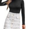 CUPSHE Damen Minirock mit Hohem Bund und Knöpfen – Eleganter Karierter Tweed-Kurzrock im Freizeitstil