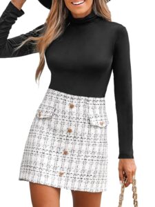 CUPSHE Damen Minirock mit Hohem Bund und Knöpfen – Eleganter Karierter Tweed-Kurzrock im Freizeitstil