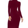 Damen Casual Langarm Rollkragen Midi Bleistiftkleid sexy für Club und Party