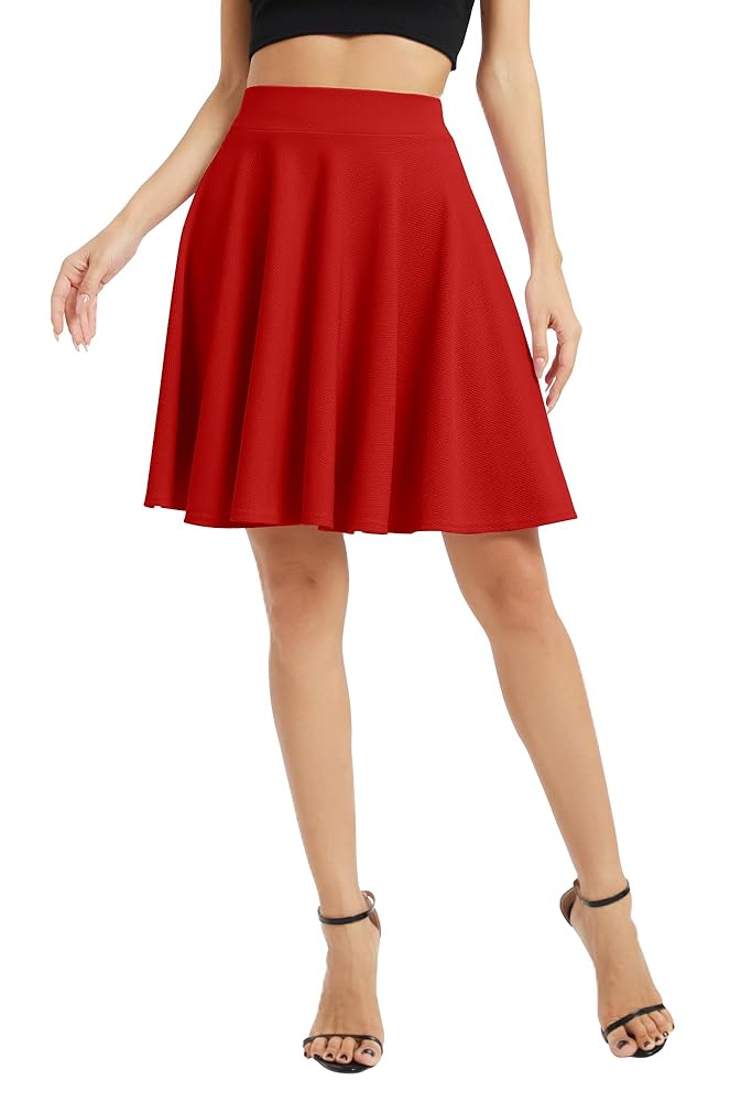 Damen Eleganter Plissee-Midi Rock mit Elastischem Taillenbund in A-Linie – Basic Skater Style
