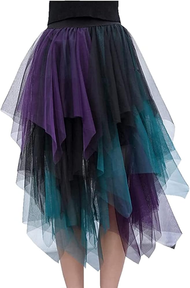 Damen Tüllrock Asymmetrisch Faltenrock Kurzer Skater Midirock Sommerrock