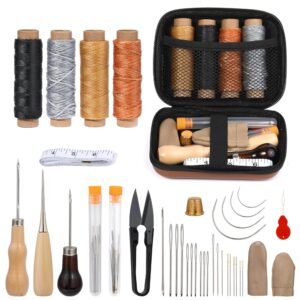 Deudy 39-teiliges Leder-Nähset – Werkzeugset für Lederhandwerk mit Wachsfaden, Nähnadeln, Ahle und Schere zur Reparatur von Lederpolstern und für DIY-Projekte