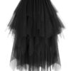 Dressever Damen Tüllrock im unregelmäßigen Design – Mehrlagiger Mesh-Faltenrock in A-Linie mit hoher Taille für Ballett, Abschlussball und Karneval