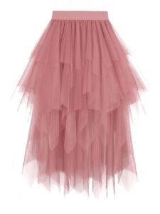 Dressever Damen Tüllrock mit unregelmäßigem Schnitt – mehrschichtiger Faltenrock in A-Linie, hoch tailliert, ideal für Ballett, Abschlussball, Karneval und Partys