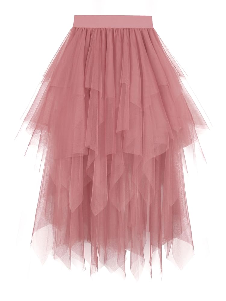 Dressever Damen Tüllrock mit unregelmäßigem Schnitt – mehrschichtiger Faltenrock in A-Linie, hoch tailliert, ideal für Ballett, Abschlussball, Karneval und Partys