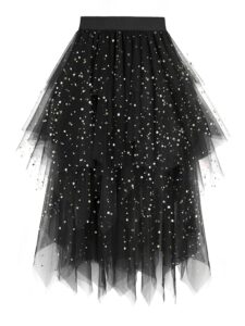 Dressever Damen Unregelmäßiger Mehrlagiger Tüllrock A-Linie Hohe Taille Faltenrock Ballett Tutu für Abschlussball, Partys und Karneval