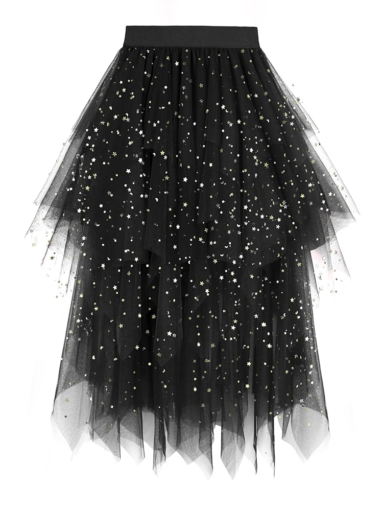 Dressever Damen Unregelmäßiger Mehrlagiger Tüllrock A-Linie Hohe Taille Faltenrock Ballett Tutu für Abschlussball, Partys und Karneval