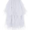 Dressever Damen Unregelmäßiger Tüllrock – Mehrlagiger Mesh-Faltenrock in A-Linie mit hoher Taille für Ballett, Abschlussball und Karneval