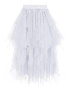 Dressever Damen Unregelmäßiger Tüllrock – Mehrlagiger Mesh-Faltenrock in A-Linie mit hoher Taille für Ballett, Abschlussball und Karneval