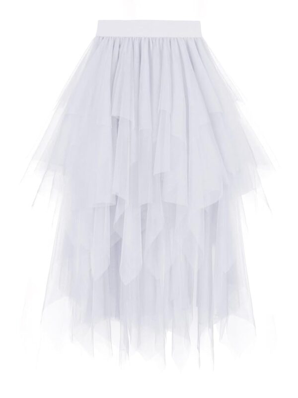 Dressever Damen Unregelmäßiger Tüllrock – Mehrlagiger Mesh-Faltenrock in A-Linie mit hoher Taille für Ballett, Abschlussball und Karneval