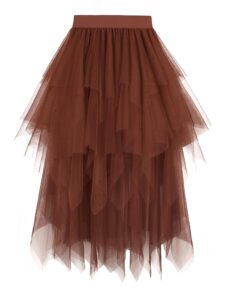 Dressever Damen Unregelmäßiger Tüllrock - Mehrlagiger Mesh Faltenrock in A-Linie mit hoher Taille für Ball, Karneval und Partys