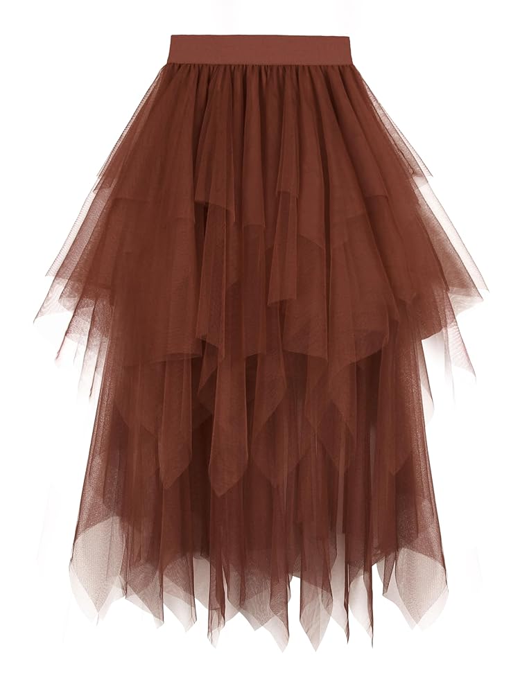 Dressever Damen Unregelmäßiger Tüllrock - Mehrlagiger Mesh Faltenrock in A-Linie mit hoher Taille für Ball, Karneval und Partys