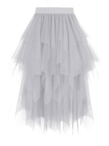Dressever Damen Unregelmäßiger Tüllrock - Mehrschichtiger Mesh Faltenrock in A-Linie mit hohem Bund für Ballett, Abschlussball und Karneval