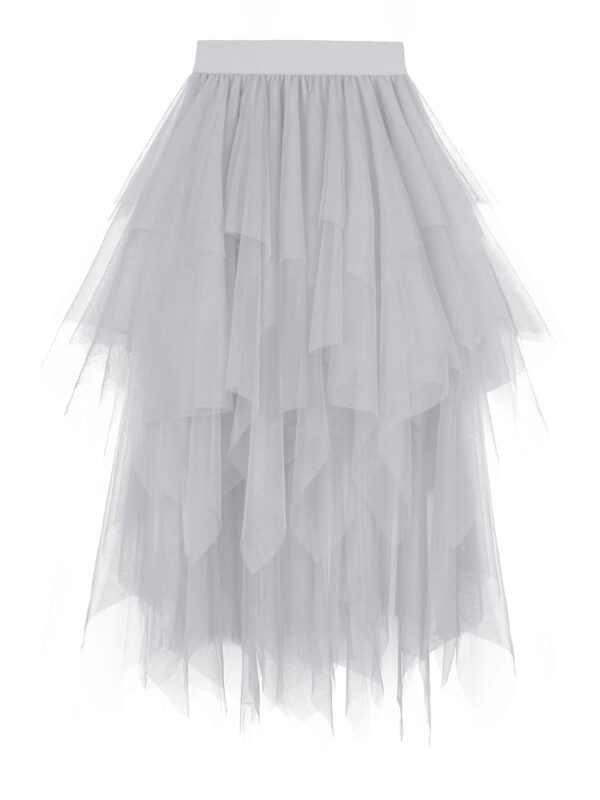 Dressever Damen Unregelmäßiger Tüllrock - Mehrschichtiger Mesh Faltenrock in A-Linie mit hohem Bund für Ballett, Abschlussball und Karneval