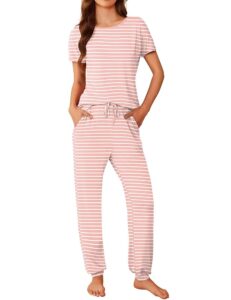 Ekouaer Damen Schlafanzug Kurzarm mit süßem Print – Zweiteiliges Pyjama-Set für den Sommer mit Taschen