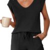 Ekouaer Damen Schlafanzug Set - Kurzärmeliges, ärmelloses V-Ausschnitt Pyjama in zwei Teilen für den Sommer - Shorty Loungewear in den Größen S-XXL