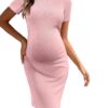 Ekouaer Damen Umstandskleid mit kurzen Ärmeln - Lässiges Sommerkleid für Schwangere, gerippt, Größen S-XXL