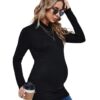 Floerns Damen Stilloberteile mit Mock Neck, Langarm, Rippstrick T-Shirt in Schwarz, Größe L