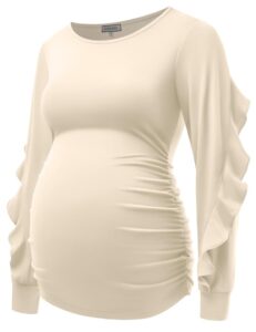 GINKANA Umstandsoberteil mit Rüschen, langärmelig, süßes Mutterschafts-Shirt für Schwangerschaft, lässige Bluse für werdende Mamas, ideal für Babypartys