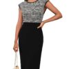 GRACE KARIN Damen Vintage Bodycon Kleid mit Rundhalsausschnitt und Flügelärmeln – Midikleid für formelle Anlässe im Frühling und Sommer 2025