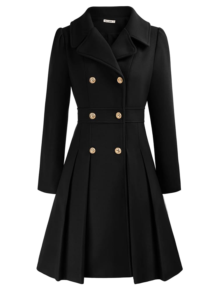 GRACE KARIN Damen Wintermantel - Zweireihiger Knielanger Trenchcoat mit Revers, A-Linie Jacke für die kalte Jahreszeit