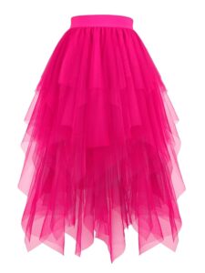 Hanpceirs Damen Tüllrock im High-Low-Design – Lagen-Rock mit puffy Effekt, A-Linie Midi-Rock, unregelmäßiger Tutu-Rock