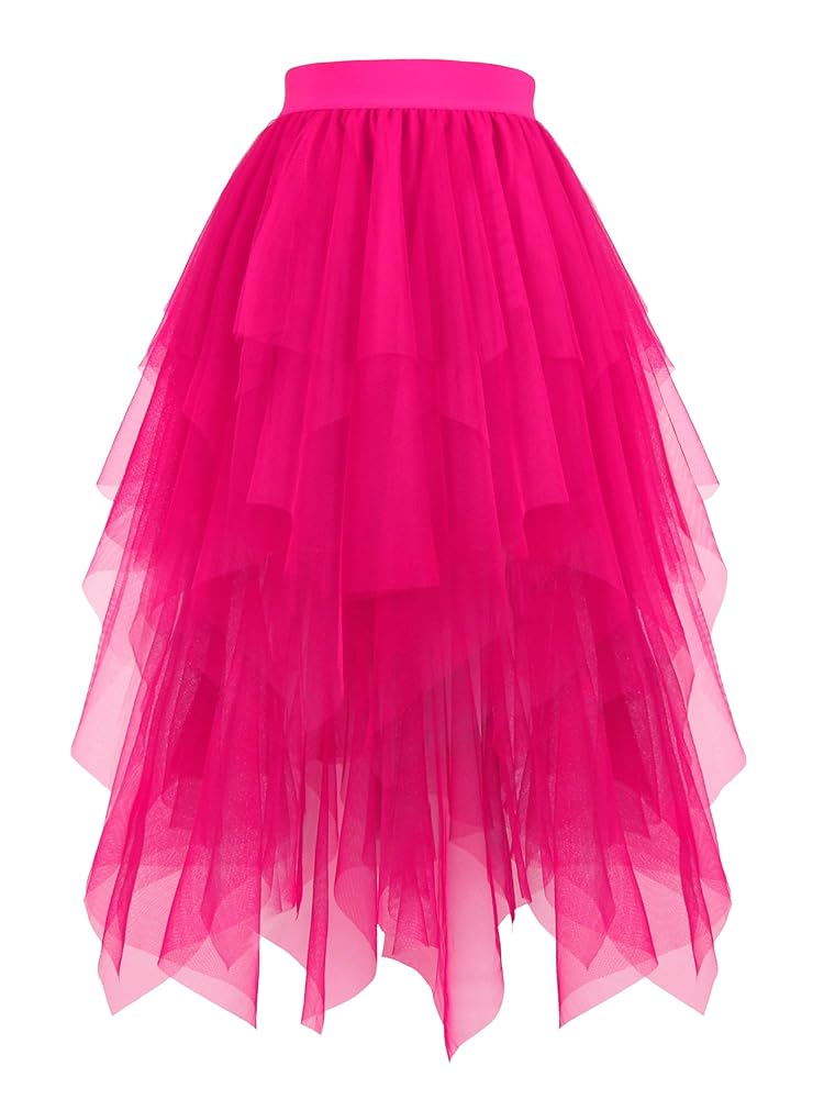 Hanpceirs Damen Tüllrock im High-Low-Design – Lagen-Rock mit puffy Effekt, A-Linie Midi-Rock, unregelmäßiger Tutu-Rock