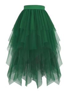 Hanpceirs Damen Tüllrock im High-Low-Design, Schicht-Rock, puffiger Feenrock, A-Linie Midi-Rock, unregelmäßiger Tutu-Rock