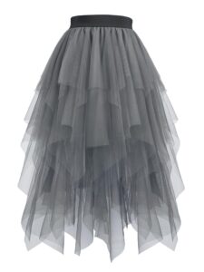 Hanpceirs Damen Tüllrock mit High-Low-Design – Schichtrock im A-Linien-Schnitt, unregelmäßiger Tutu-Rock in Midi-Länge