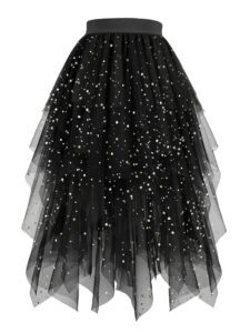 Hanpceirs Damen Tüllrock mit High-Low-Schnitt, schichtweise, puffig, A-Linie, Midi-Rock, unregelmäßiger Tutu-Rock