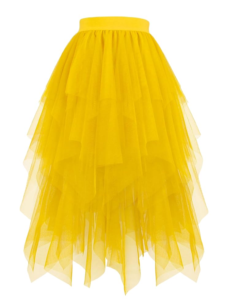 Hanpceirs Damen Tüllrock mit hohem und niedrigem Saum, geschichteter, luftiger A-Linie Midi Rock im unregelmäßigen Tutu-Stil