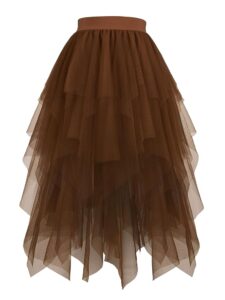 Hanpceirs Damen Tüllrock mit hohem und niedrigem Saum, schichtweise, voluminös, A-Linie Midi-Rock, unregelmäßiger Tutu-Rock