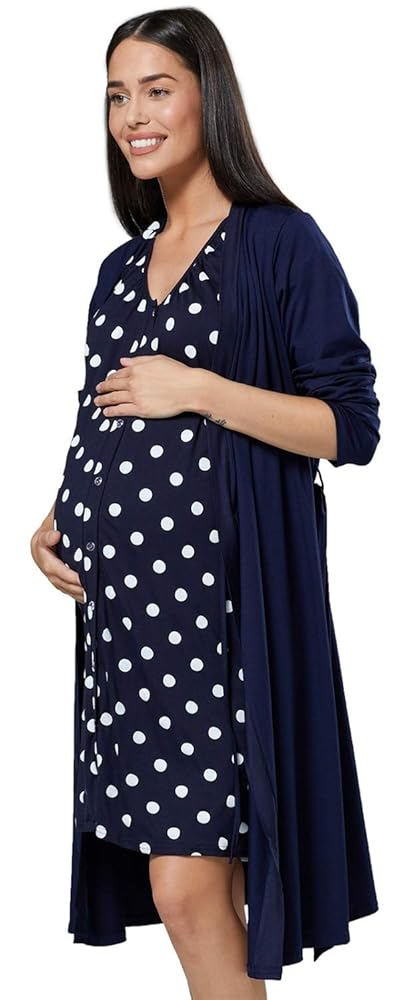 HAPPY MAMA Damen Umstands-Nachthemd und Morgenmantel Set mit Stillfunktion 1009