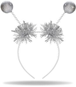 Hatstar Glitzernder Alien Haarreif in Silber | mit 2 schwingenden runden Bällen | Party Disco Kugeln | Kopfschmuck Zubehör für Karneval & Fasching | Haarschmuck für Damen,...