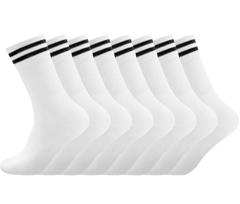 Herren- und Damen-Sportsocken: 4 Paar weiße Tennissocken, lange Baumwollsocken und schwarze Laufsocken für die Arbeit