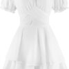 IBTOM CASTLE Damen Boho Jumpsuit Off-Shoulder Kurzes Kleid Sommer Overall Vintage Playsuit High Waist Volant Minikleid Elegant für Hochzeit und Partys