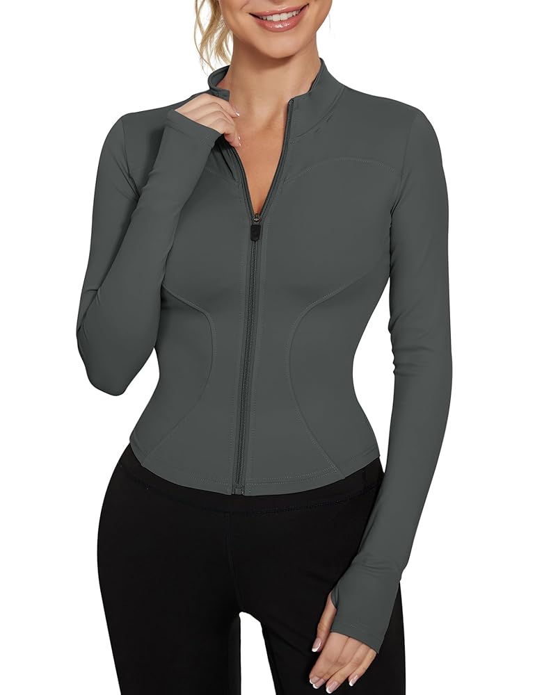 IECCP Damen Gym T-Shirt - Sportliches Langarm Crop Top für Yoga mit Halbreißverschluss und Daumenloch, leichtes Fitnessoberteil