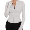 IECCP Damen Langarm Gym T-Shirt - Sportoberteil für Yoga, leichtes Fitness Crop Top mit halbem Reißverschluss und Daumenlöchern