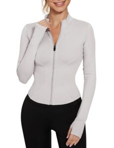 IECCP Damen Langarm Gym T-Shirt - Sportoberteil für Yoga, leichtes Fitness Crop Top mit halbem Reißverschluss und Daumenlöchern
