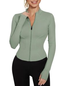 IECCP Damen Sport T-Shirt - Langarm Yoga Crop Top mit Halbreißverschluss und Daumenloch für Fitness und Gym