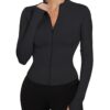 IECCP Damen Sport T-Shirt - Langarm Yoga Crop Top mit Halbreißverschluss und Daumenloch für Fitness und Gym