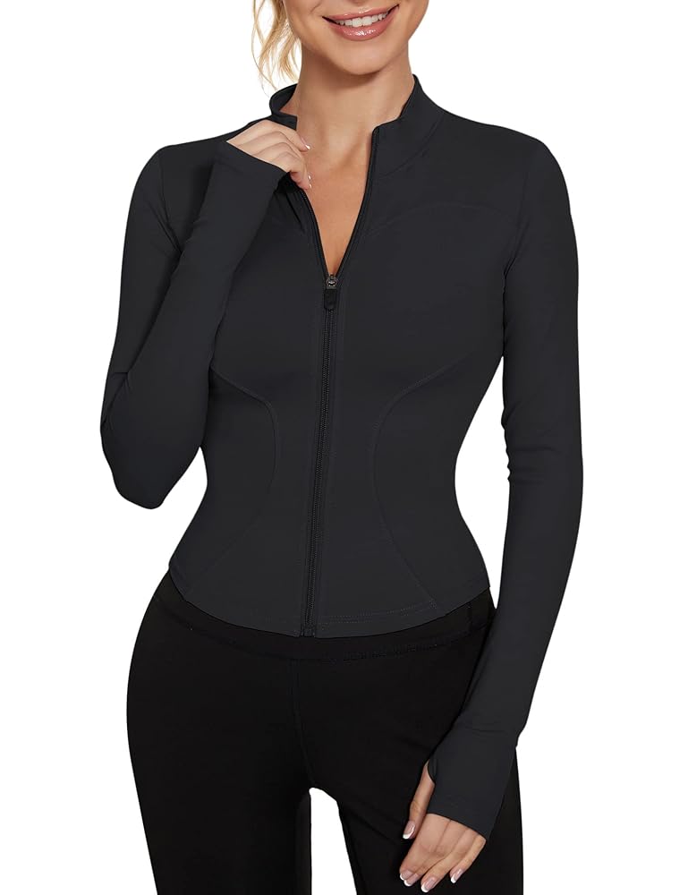 IECCP Damen Sport T-Shirt - Langarm Yoga Crop Top mit Halbreißverschluss und Daumenloch für Fitness und Gym