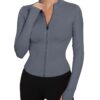 IECCP Damen Sportoberteil – Langarm Crop Top für Gym und Yoga, leichtes Fitnessshirt mit halbem Reißverschluss und Daumenloch